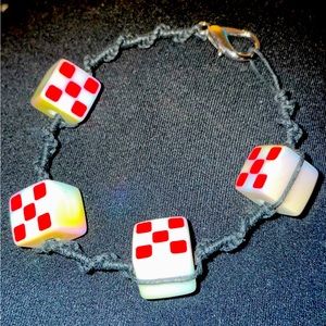 Handmade Vegas resin dice woven macrame hemp bracelet